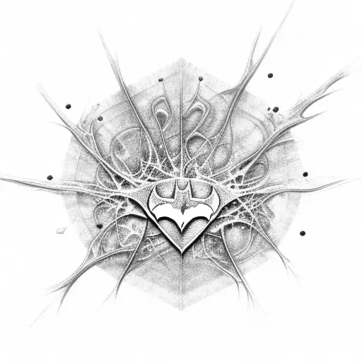 An abstract representation of neurons forming a Batman symbol tattoo design idea