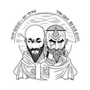 Atreus and Kratos on a boat with the quote "Do not be sorry, be better." tattoo design idea