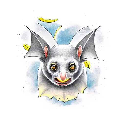 lemon fruit bat tattoo design idea