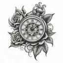 clock with roses around it  tattoo design idea