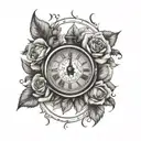 clock with roses around it  tattoo design idea