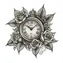 clock with roses around it  tattoo design idea