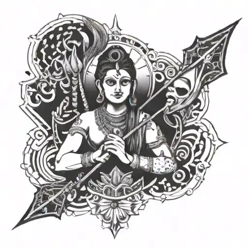 spiritual , shiv trishul, Mata Rani, Arrow & bow tie tattoo design idea