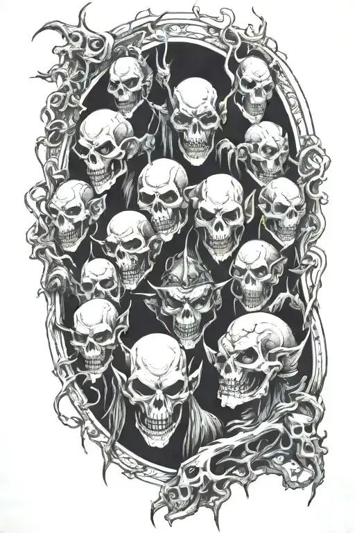ghouls and goblins lurking in the shadows tattoo design idea