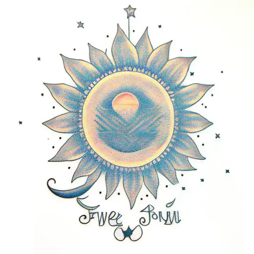 name in sunflower with moon tattoo design idea