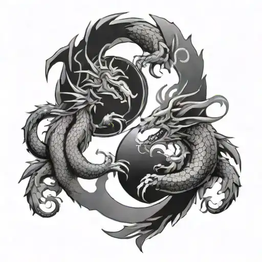 yin yang design surrounded by two dragons and stars tattoo design idea