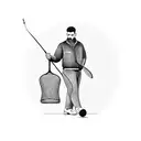A salesman holding a paddle tennis racket and a fishing rod tattoo design idea