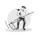 A salesman holding a paddle tennis racket and a fishing rod tattoo design idea