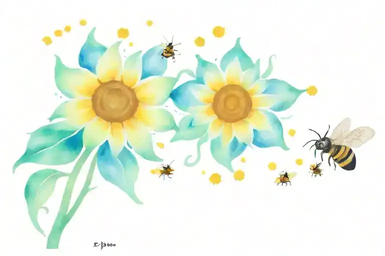 Sunflower and Bees tattoo design idea