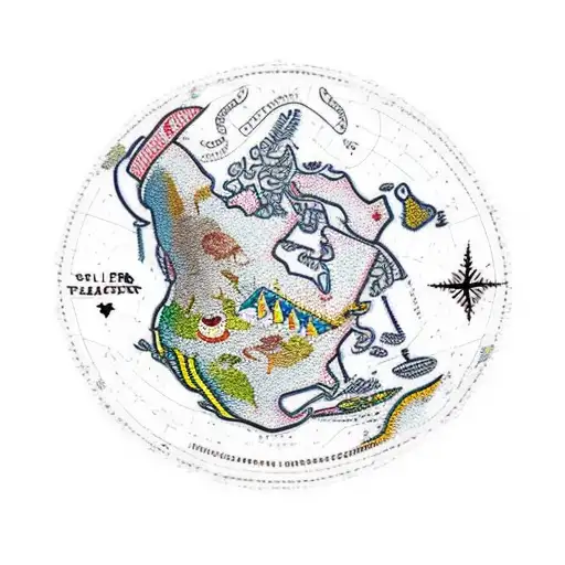 sailor jerry canada map with small monsters scattered around the map tattoo design idea