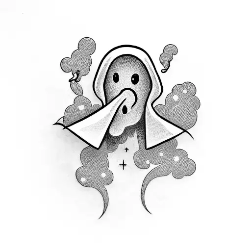 cartoon ghost smoking joint tattoo design idea