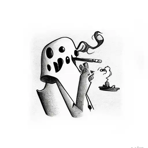 cartoon ghost smoking joint tattoo design idea