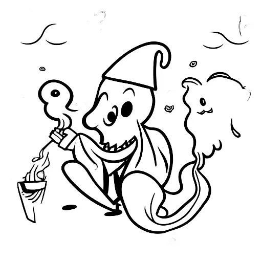 cartoon ghost smoking joint tattoo design idea