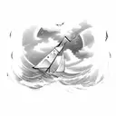 A Sail boat in a storm with a lighthouse in the background  tattoo design idea