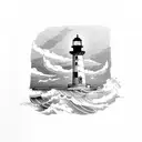 A Sail boat in a storm with a lighthouse in the background  tattoo design idea