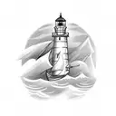 A Sail boat in a storm with a lighthouse in the background  tattoo design idea
