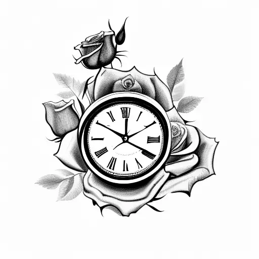 clock with a rose on top and another  tattoo design idea