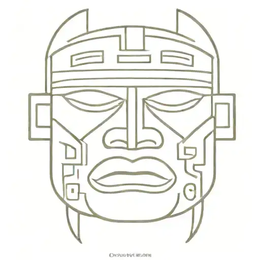 olmec face with patterns no shadows looking forward with symetrical sides open eyes no pupils helmet patterns on face tattoo design idea