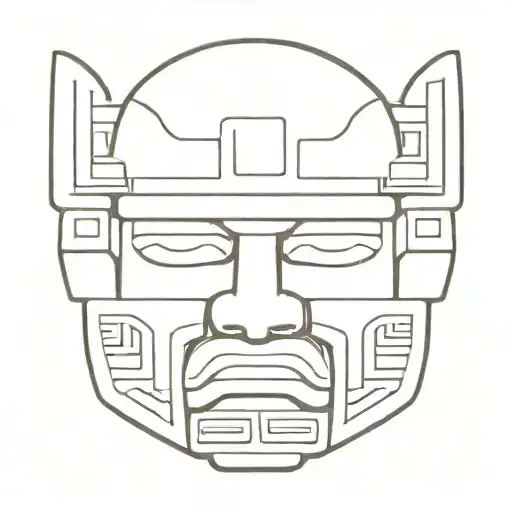 olmec face with patterns no shadows looking forward with symetrical sides open eyes no pupils with olmec helmet  tattoo design idea