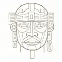 olmec face with patterns no shadows looking forward with symetrical sides open eyes no pupils helmet patterns on face tattoo design idea