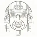 olmec face with patterns no shadows looking forward with symetrical sides open eyes no pupils helmet patterns on face tattoo design idea