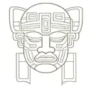 olmec face with patterns no shadows looking forward with symetrical sides open eyes no pupils helmet patterns on face tattoo design idea