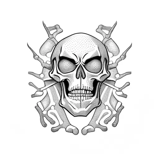 skeleton wearing a hoodie and sweatpants, doing a deadlift.  tattoo design idea