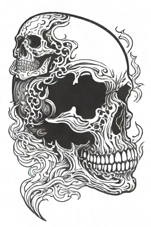 skull, jiu jitsu, fire flames tattoo design idea