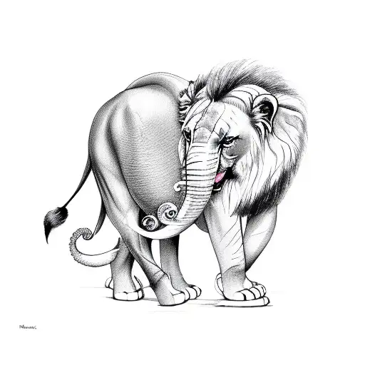 lion and elephant tattoo design idea