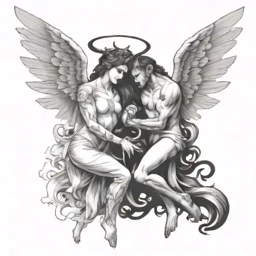 angel and demon tattoo design idea