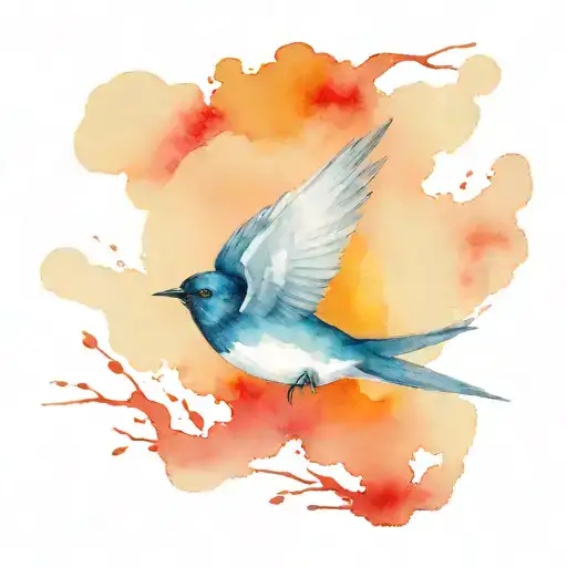 swallow bird flying, red sky at night sky tattoo design idea
