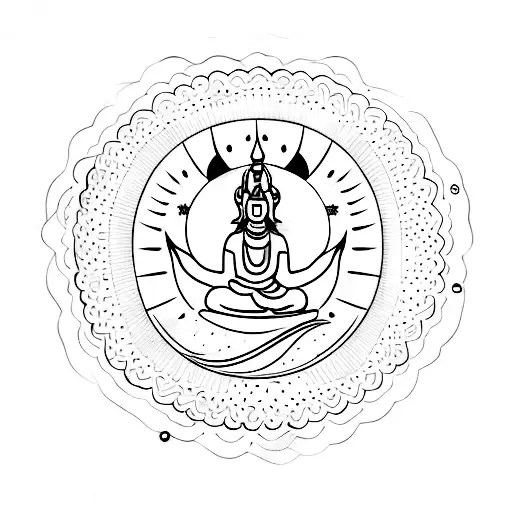 A minimalist tattoo of Lord Shiv seated on a crescent moon with stars in the background tattoo design idea