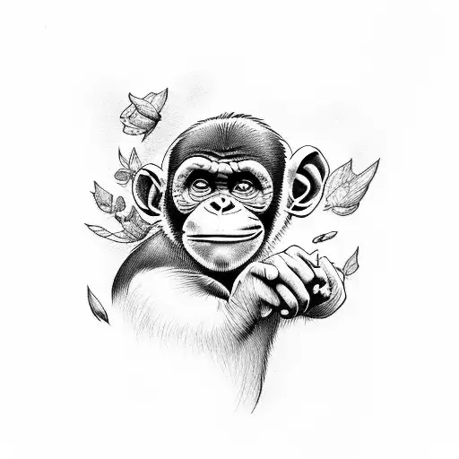 flying full body chimp tattoo design idea