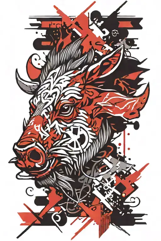 boar head runes tattoo design idea