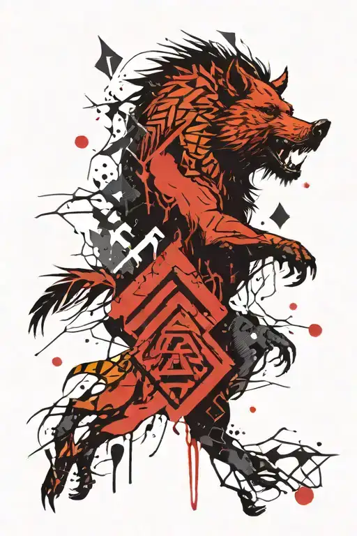 boar, runes, forest, valknut sleeve tattoo tattoo design idea