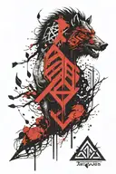 boar, runes, forest, valknut sleeve tattoo tattoo design idea