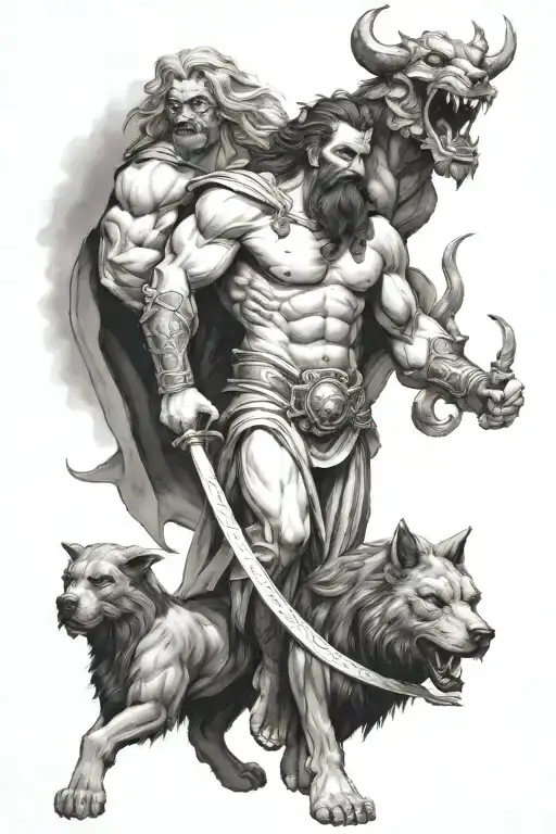 Greek god hades with cerberus tattoo design idea