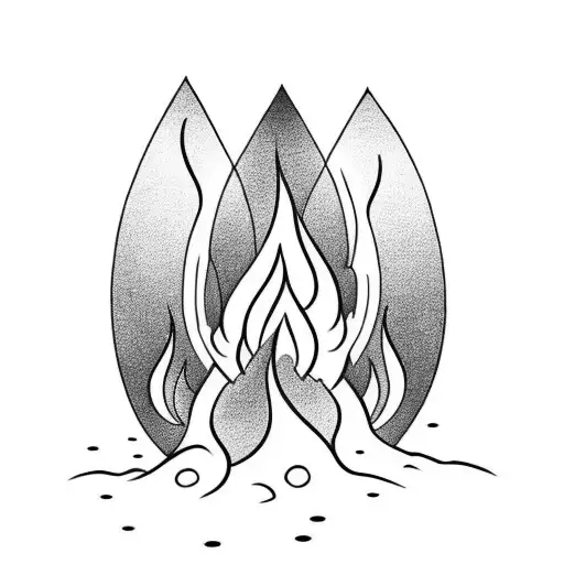 Black and white tattoo of a bonfire. The tattoo should be without filler (not coloured) composed only by straight lines: tattoo design idea