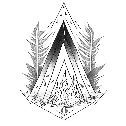 Black and white tattoo of a bonfire. Use only rhombuses and cylinders. The bonfire should be without filler composed onl tattoo design idea