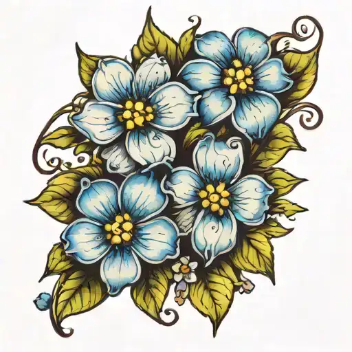 thin forgetmenot flowers together tattoo design idea