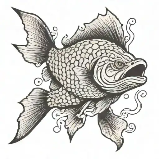 pike fish swimming tattoo design idea