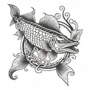 pike fish swimming tattoo design idea