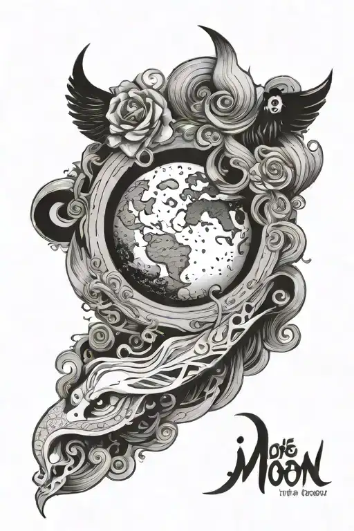 weird love you to the moon tattoo design idea