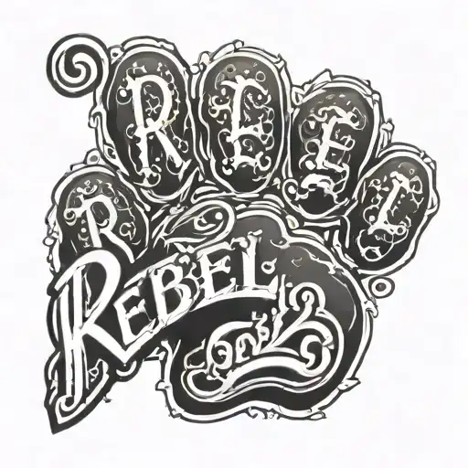 dog paw print with the name Rebel in fancy writing  tattoo design idea