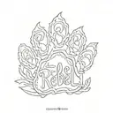 dog paw print with the name Rebel in fancy writing  tattoo design idea