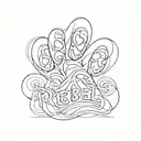 dog paw print with the name Rebel in fancy writing  tattoo design idea