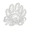 dog paw print with the name Rebel in fancy writing  tattoo design idea