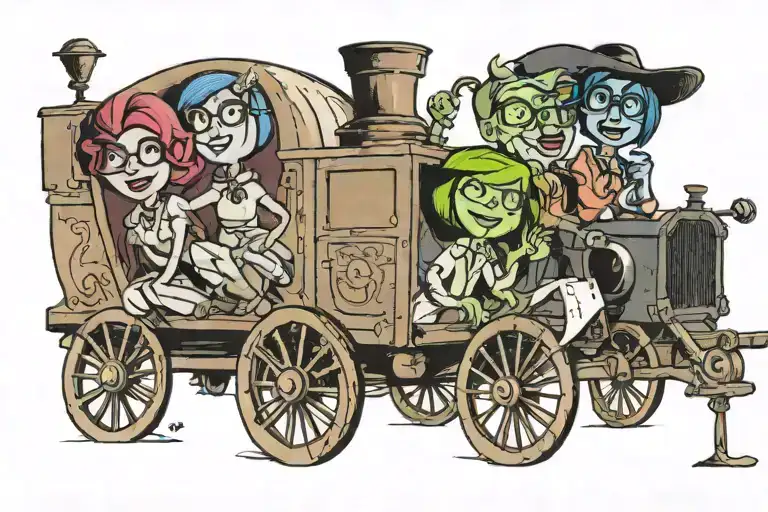 disney inside out characters in wagon wheel sketch tattoo design idea