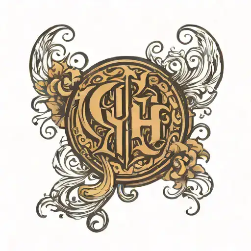CFH letters, round design, wood grain  tattoo design idea