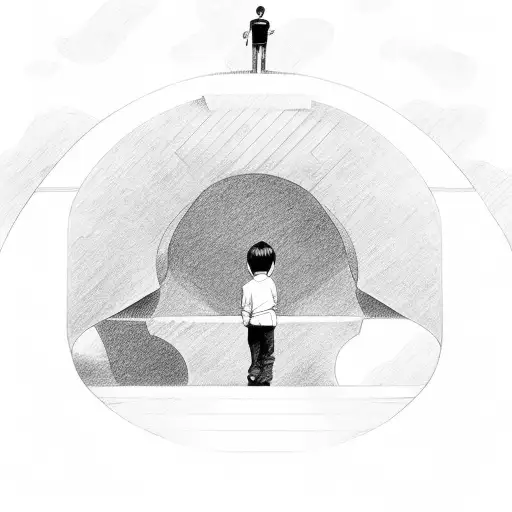 boy stands infront of stairs to heaven tattoo design idea